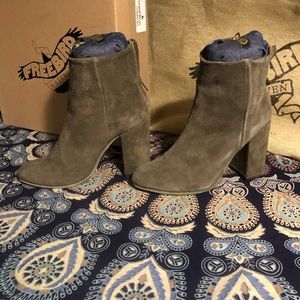 Freebird olive green harlo suede booties